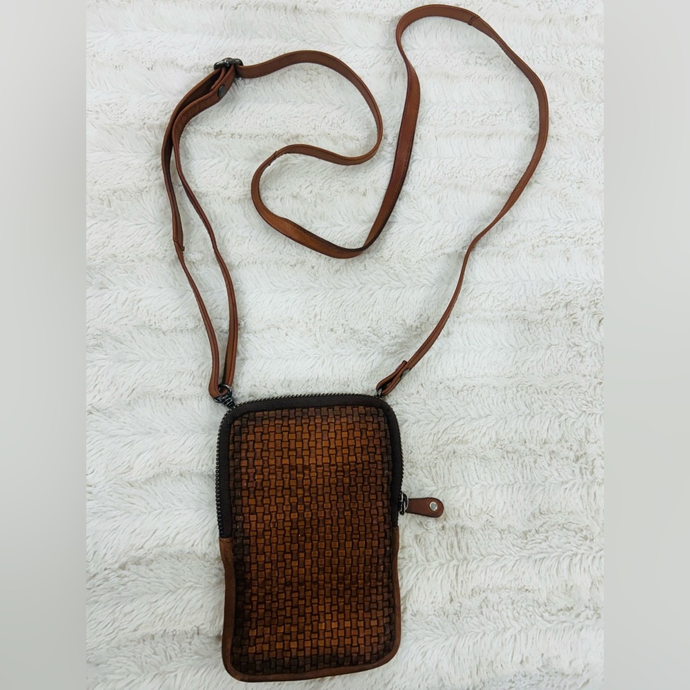 Harbour 2Nd Brown Woven Leather Cellphone Crossbody Bag